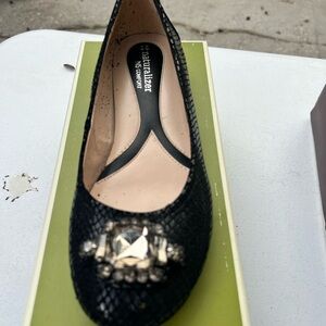 Naturalizer Black Textured Flats with Jewel Accent